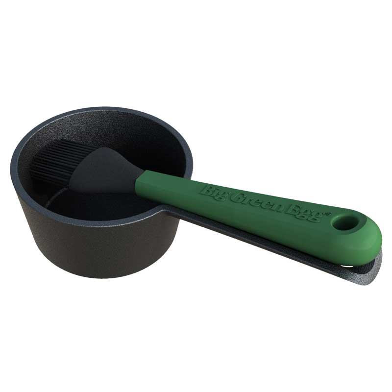 Big Green Egg Barbeque Cast Iron Sauce Pot With Basting Brush