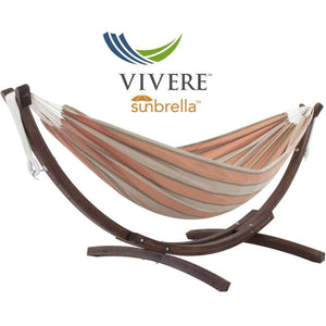 Vivere Hammocks Cameo Double Sunbrella® Hammock with Solid Pine Arc Stand (8ft) (FSC Certified)