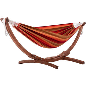 Vivere Hammocks Sunset Double Sunbrella® Hammock with Solid Pine Arc Stand (8ft) (FSC Certified)