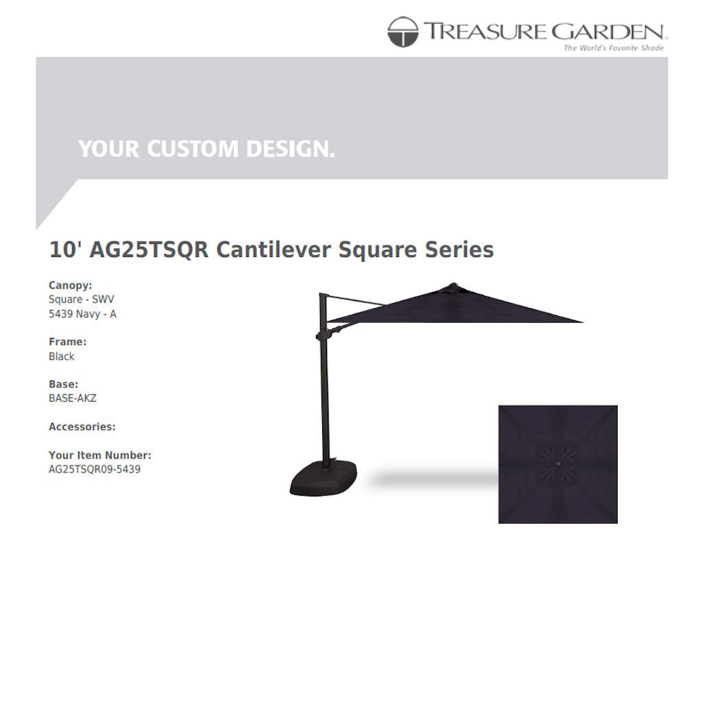 Treasure Garden AG25 Cantilever 10' Square - Sunbrella Fabric - Commercial Grade