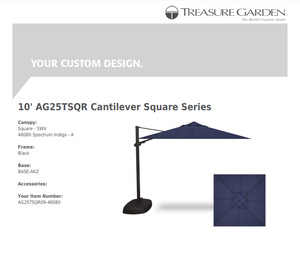 Treasure Garden AG25 Cantilever 10' Square - Sunbrella Fabric - Commercial Grade