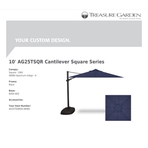 Treasure Garden AG25 Cantilever 10' Square - Sunbrella Fabric - Commercial Grade