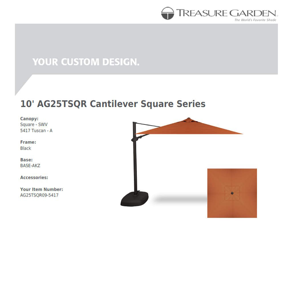 Treasure Garden AG25 Cantilever 10' Square - Sunbrella Fabric - Commercial Grade
