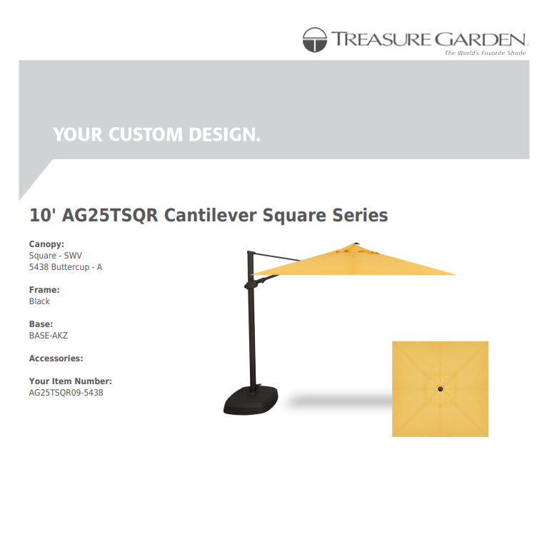 Treasure Garden AG25 Cantilever 10' Square - Sunbrella Fabric - Commercial Grade