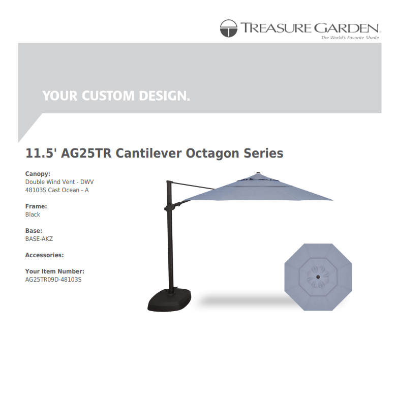 Treasure Garden AG25 11.5' Cantilever Octagon - Sunbrella Fabric