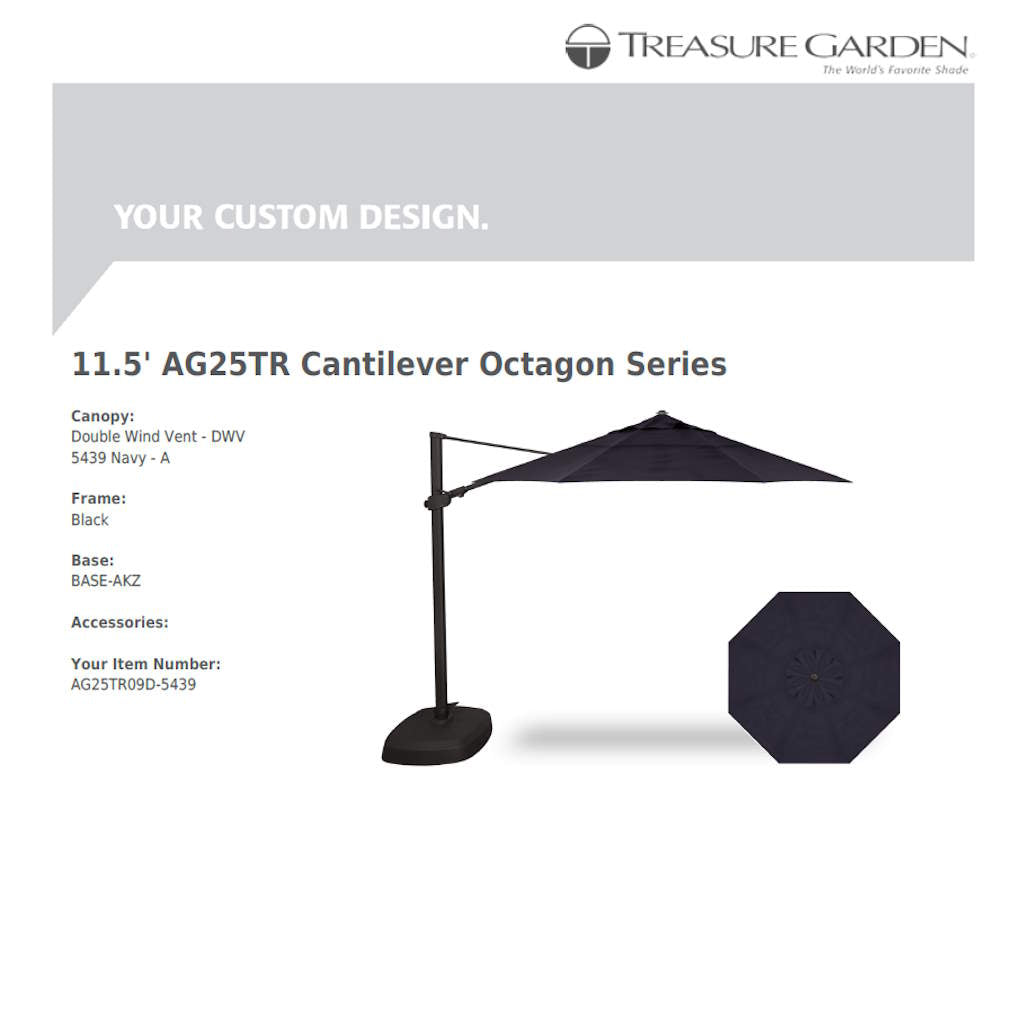 Treasure Garden AG25 11.5' Cantilever Octagon - Sunbrella Fabric