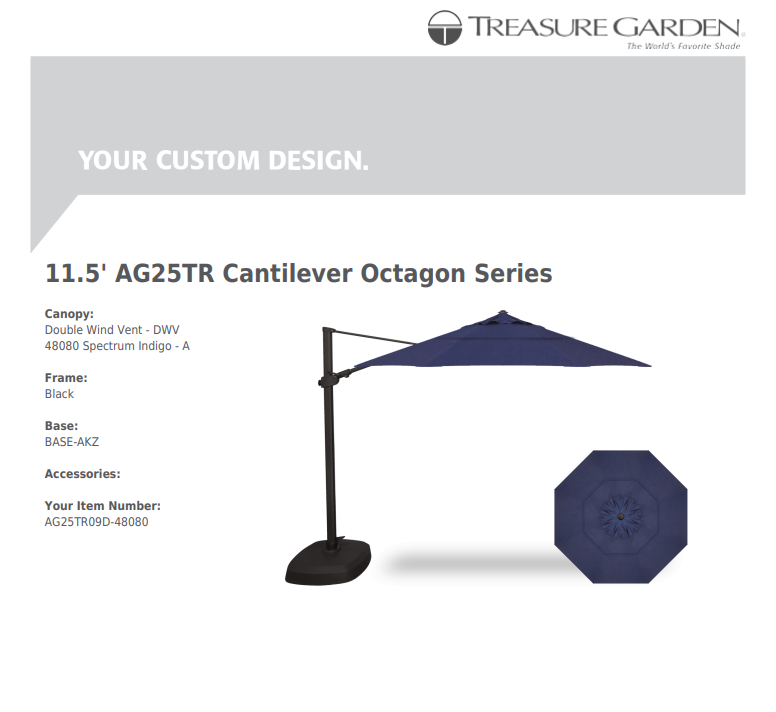 Treasure Garden AG25 11.5' Cantilever Octagon - Sunbrella Fabric