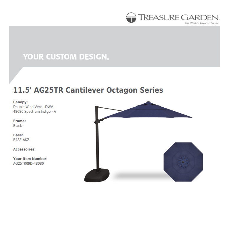 Treasure Garden AG25 11.5' Cantilever Octagon - Sunbrella Fabric