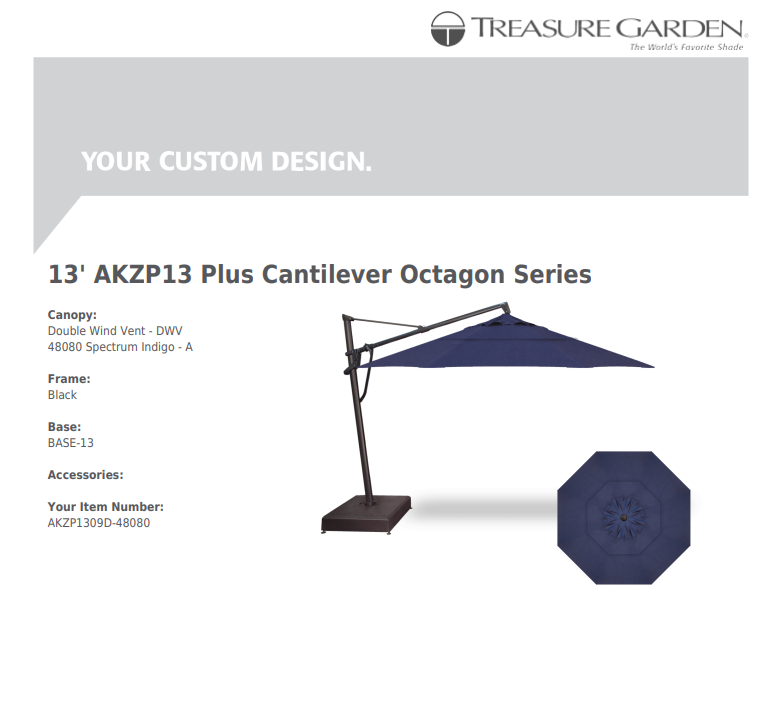 13' Octagon Cantilever Plus - Sunbrella Fabric