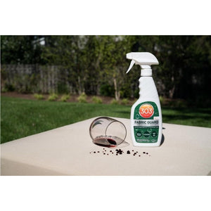 Spill beading on fabric protected by 303 Fabric Guard