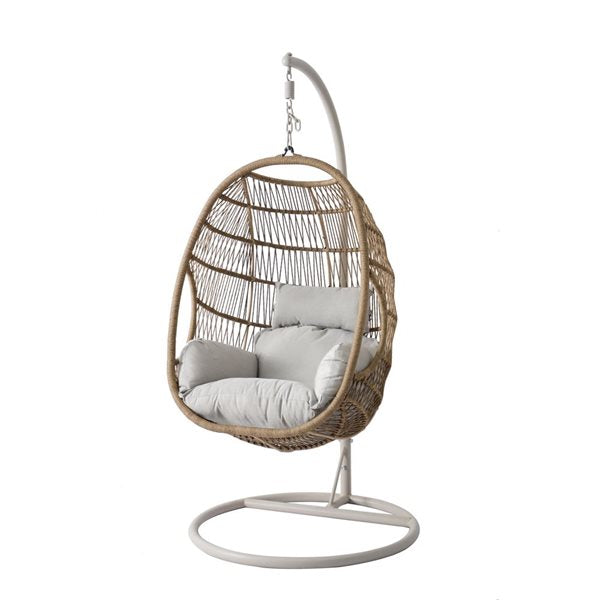 Tanfly Swing Chair with Waterproof Cushion - Brown / Taupe Frame / Light Gray Cushion