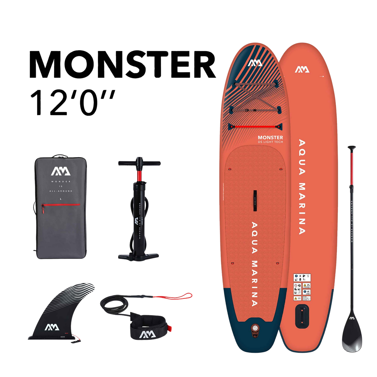 Aqua Marina Monster 12' All-Around Inflatable Paddle Board - Paddle, Pump & Leash Included