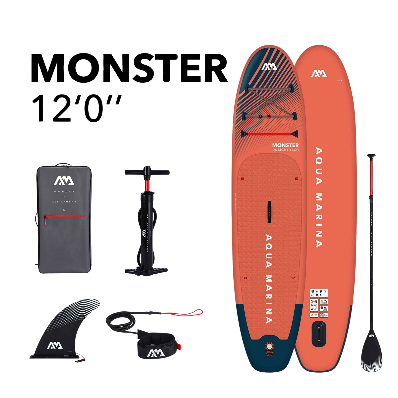 Aqua Marina Monster 12' All-Around Inflatable Paddle Board - Paddle, Pump & Leash Included