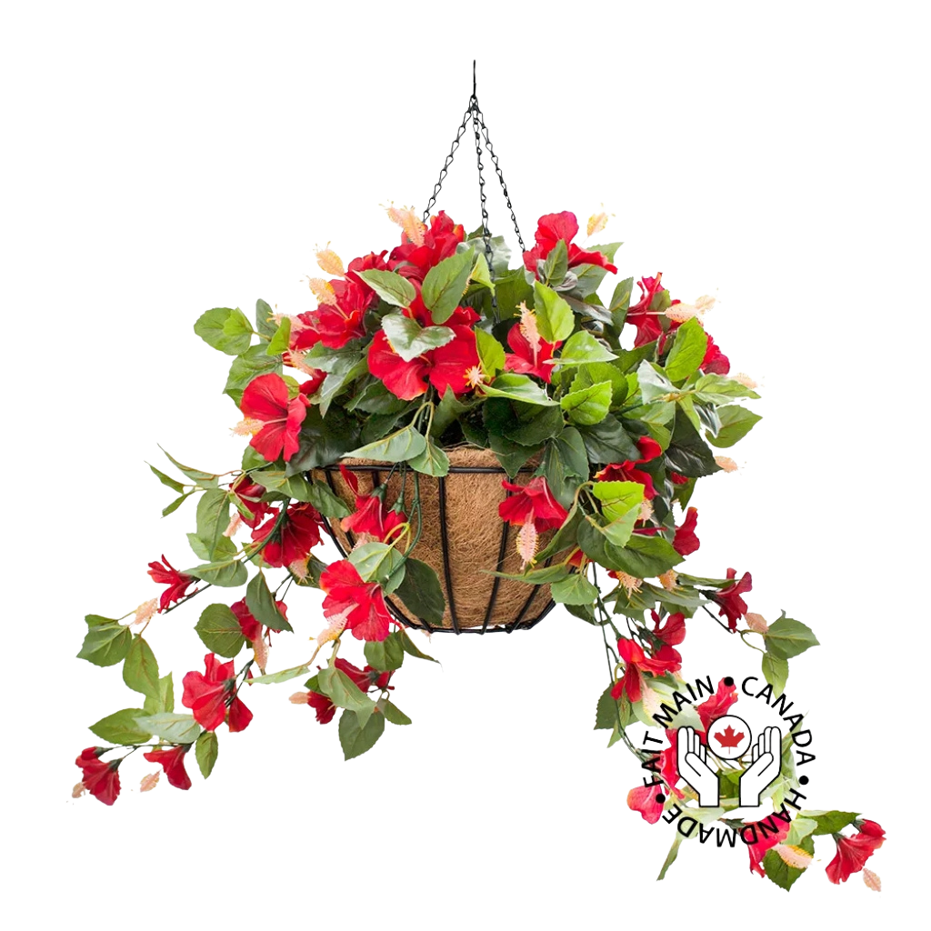 Red Hibiscus Outdoor Hanging Flower Basket 24" x 22"