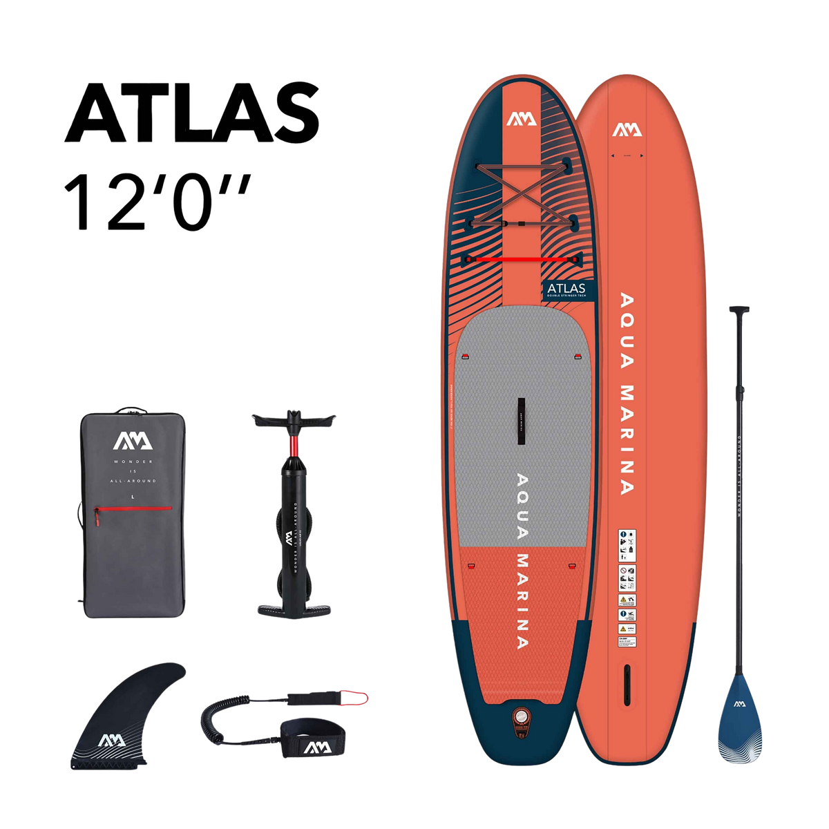 Aqua Marina Atlas 12' Advanced All-Around Inflatable Paddle Board - Carbon Hybrid Paddle, Pump & Leash Included