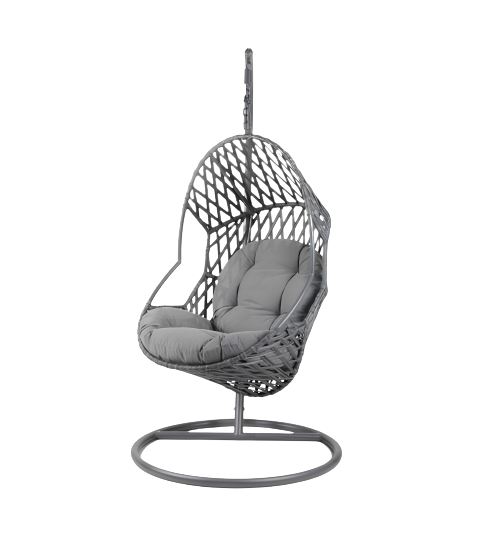 Swing Chair (Rope) with Waterproof Cushion - Black Frame / Gray Cushion