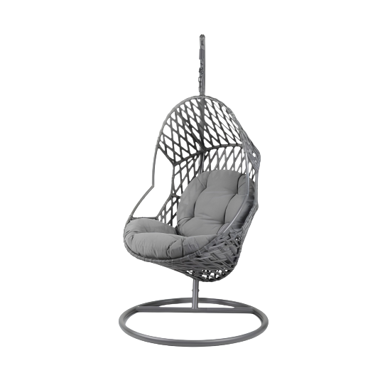 Swing Chair (Rope) with Waterproof Cushion - Black Frame / Gray Cushion