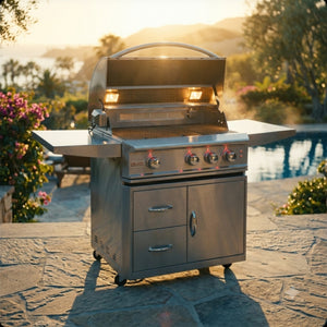 Blaze Professional 34-inch grill shown on Pro grill cart