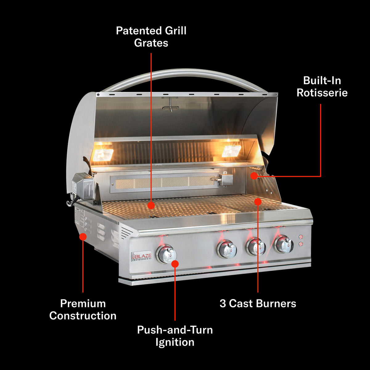 Blaze Pro grill cart for 34-inch 3-burner, side view