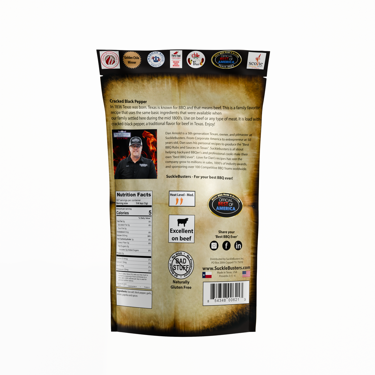 Sucklebusters 1836 Beef Rub back label