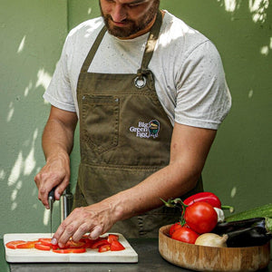 Big Green Egg apron worn