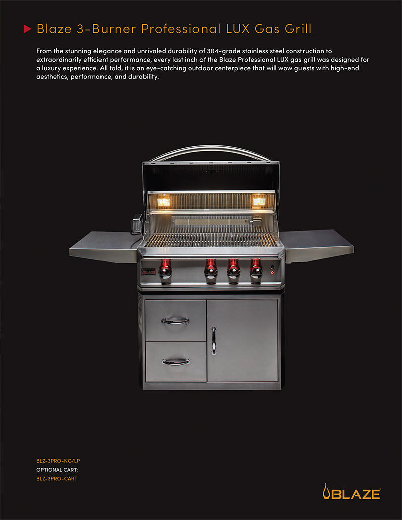 Blaze Professional LUX 34-Inch 3 Burner Built-In Gas Grill With Rear Infrared Burner