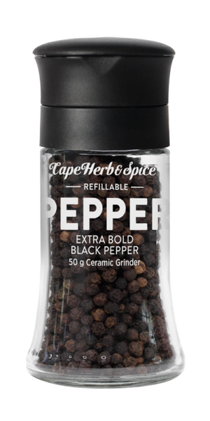 Cape Herb & Spice Black Peppercorns - Ceramic Grinder with Refill Pack