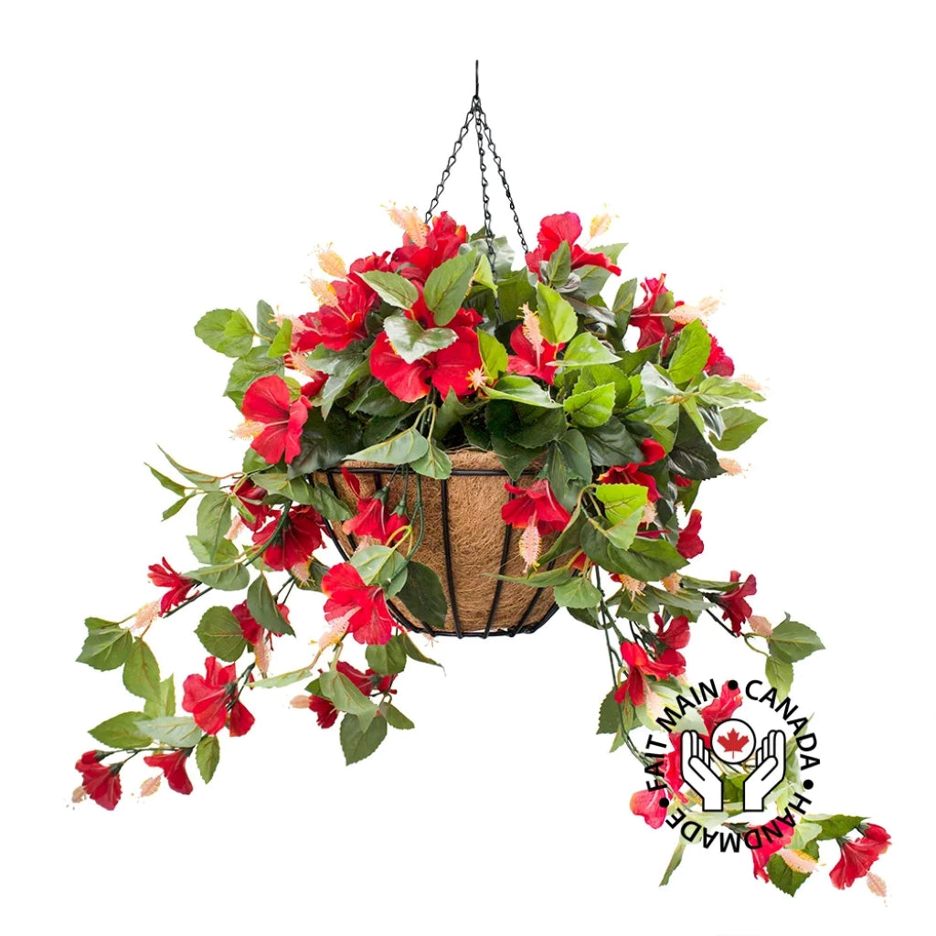 Red Hibiscus Outdoor Hanging Flower Basket 24" x 22"