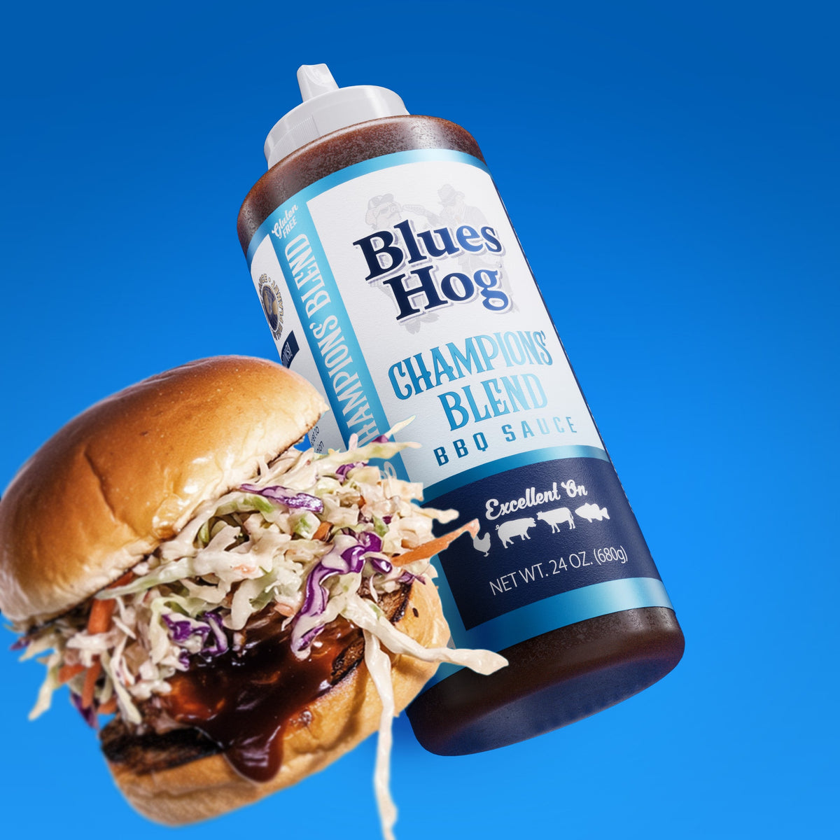 Blues Hog Champions' Blend BBQ Sauce on food