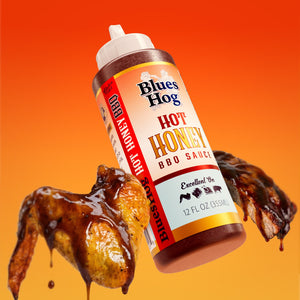 Blues Hog Hot Honey BBQ Sauce on food