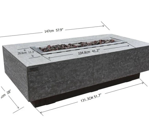 Elementi Kingsale fire table dimensions