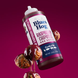 Blues Hog Raspberry Chipotle BBQ Sauce on food