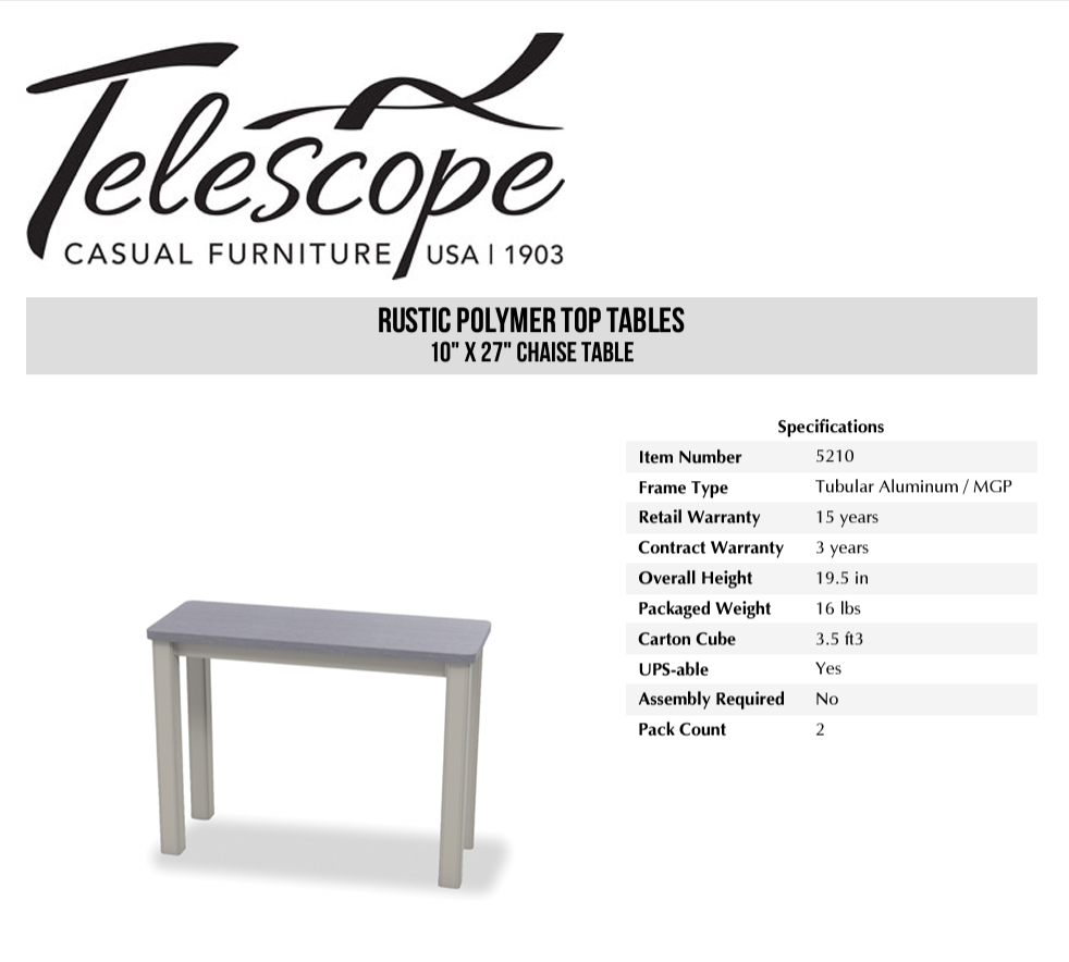 Chaise Table 10 x 27 Graphite Cape Grey