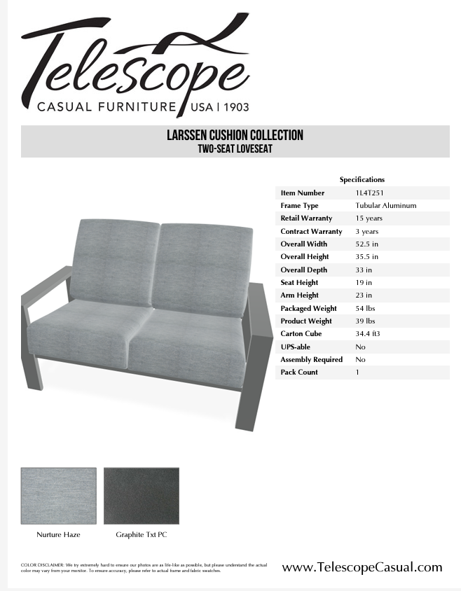 Larssen Cushion Love Seat Graphite
