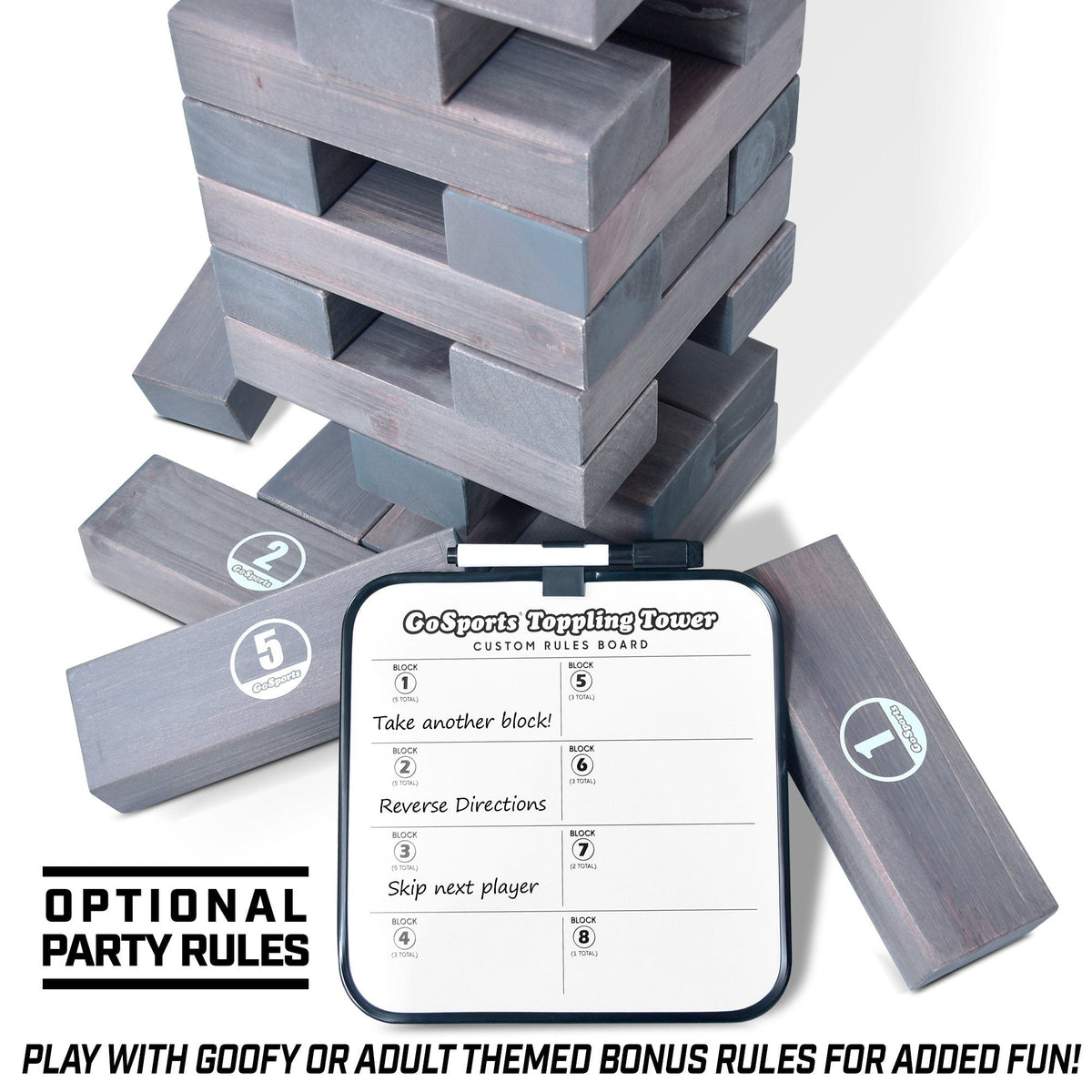 GoSports giant toppling tower grey party rules