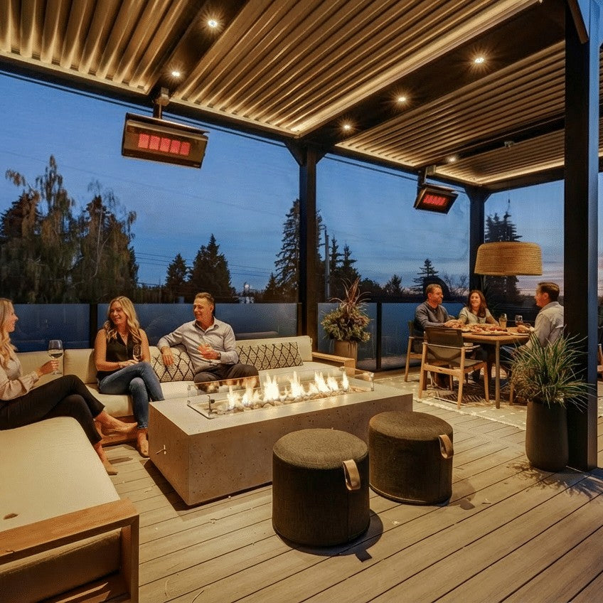 Bromic Platinum Smart-Heat Gas heaters on a covered deck