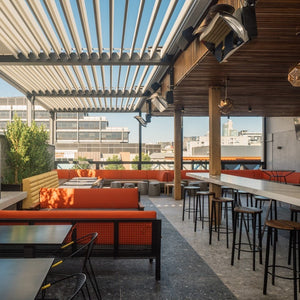 Bromic Platinum Smart-Heat Gas heaters on a hotel patio