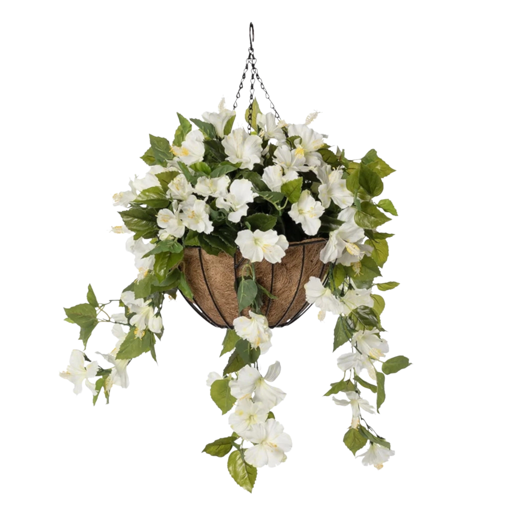 White Geranium Outdoor Hanging Flower Basket 24" x 22"