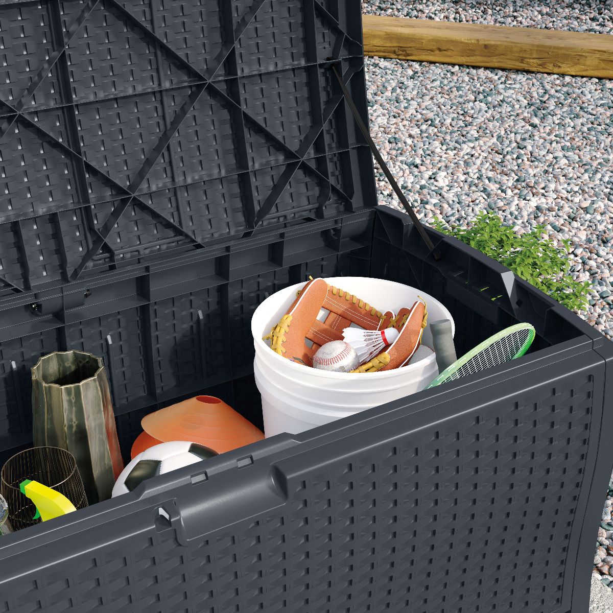 Suncast - 73 Gal. Resin Wicker Deck Box - Cyberspace