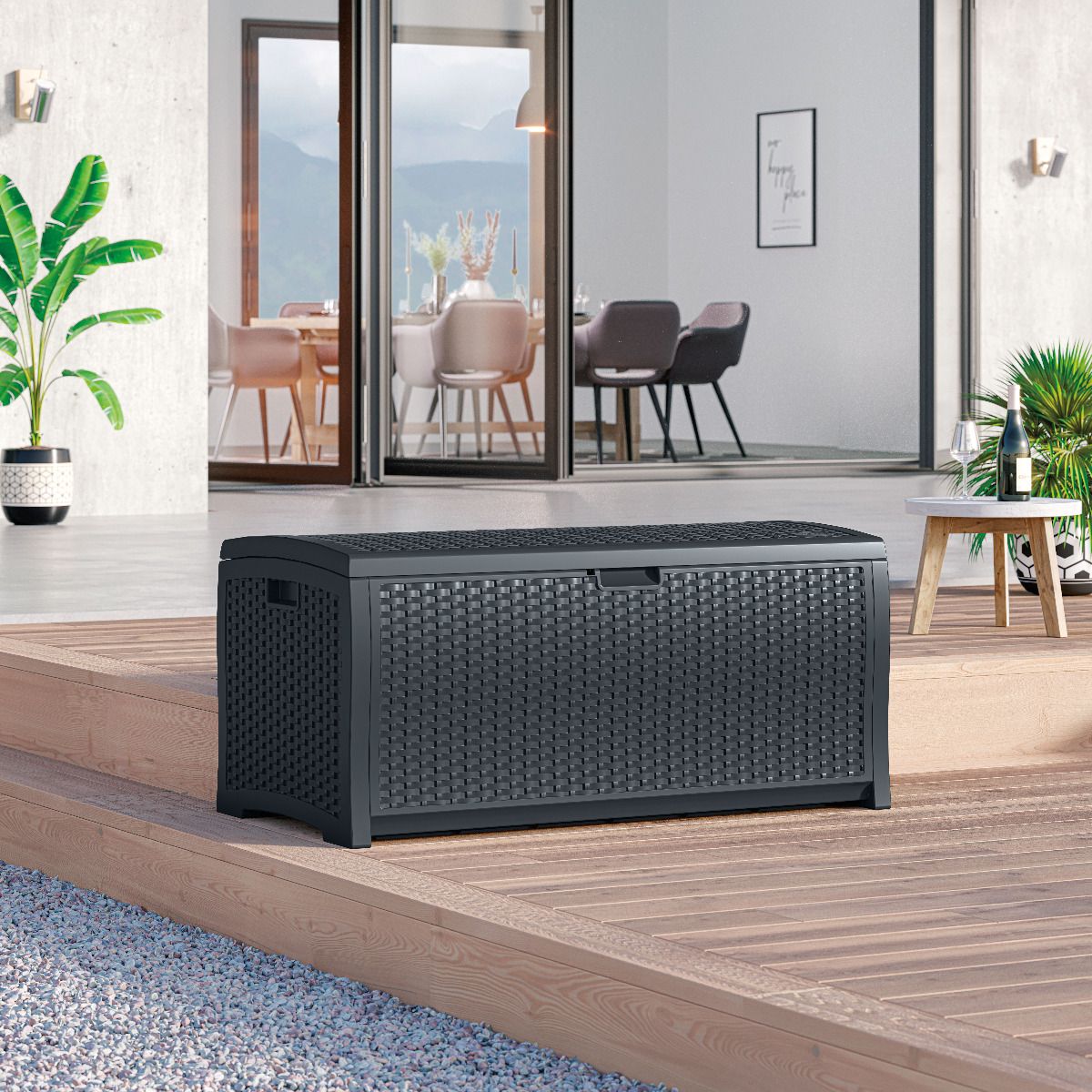 Suncast - 73 Gal. Resin Wicker Deck Box - Cyberspace