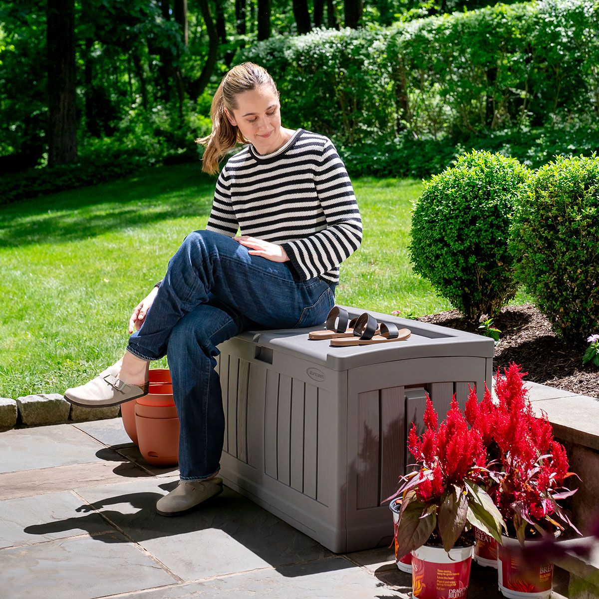 Suncast - 50 Gal. Medium Deck Box w/Seat - Stoney