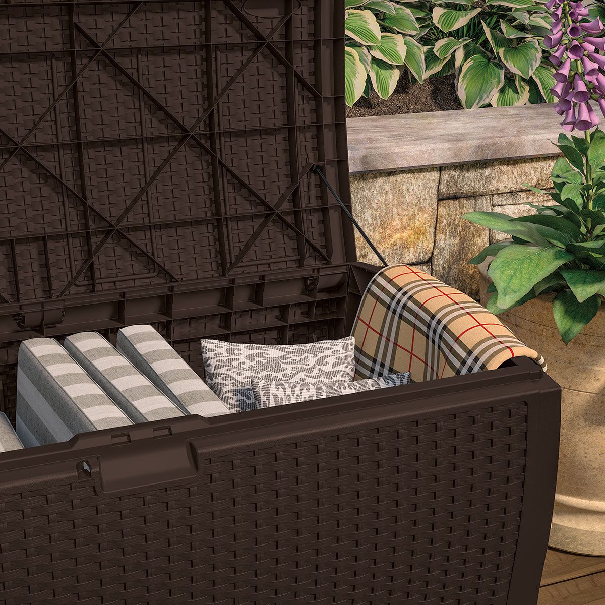 Suncast - 99 Gal. Resin Wicker Deck Box - Java