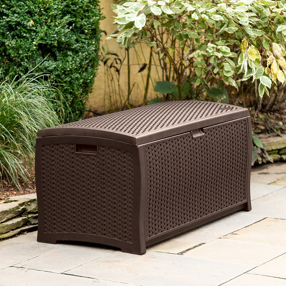 Suncast - 99 Gal. Resin Wicker Deck Box - Java