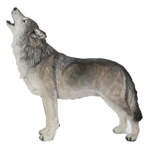 Standing howling gray wolf statue