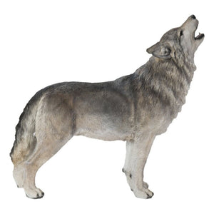 Standing howling gray wolf statue