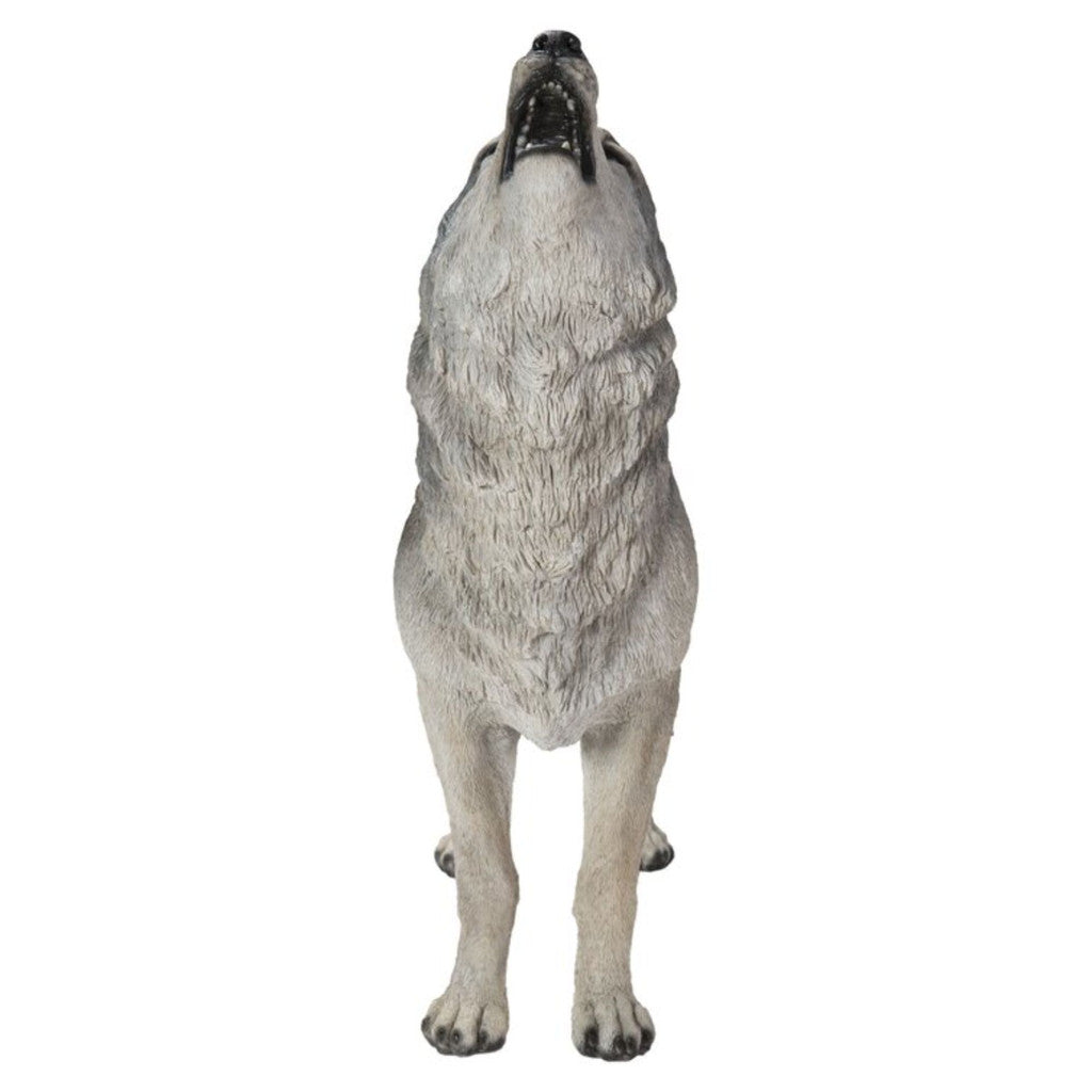 Standing howling gray wolf statue