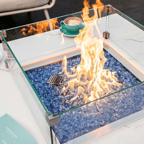 Elementi Bianco white marble porcelain fire table