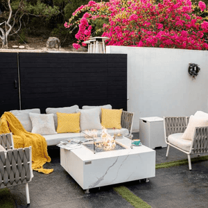 Elementi Bianco white marble porcelain fire table