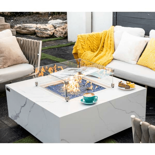 Elementi Bianco white marble porcelain fire table