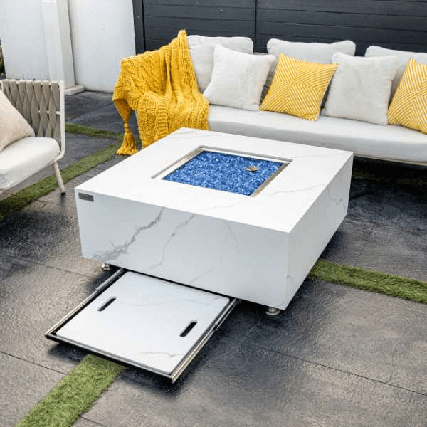 Elementi Bianco white marble porcelain fire table